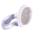 Compact dog brush with rotating handle and self-cleaning eject button for travel use