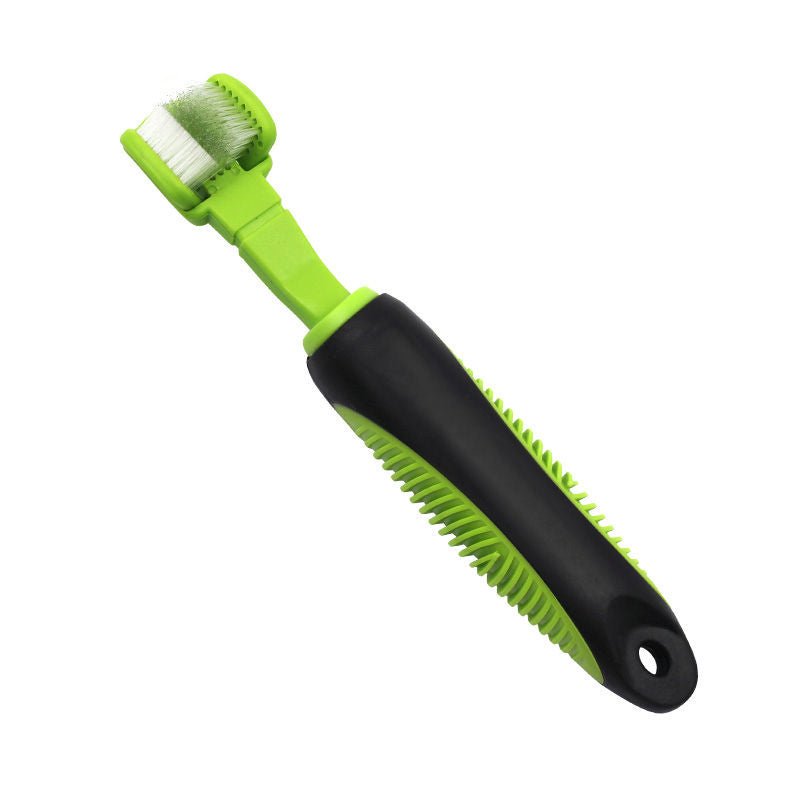 Dual-Sided Action Bristle dog toothbrush with flexible neck and anti-skid grip for plaque and gingivitis removal