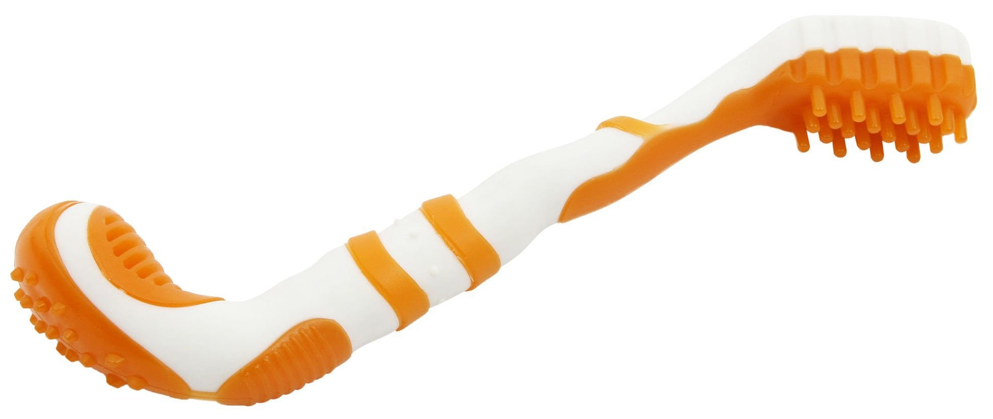 Durable tooth brush for dogs with soft, flexible TPR bristles and contoured design for dental care and gum massage