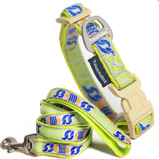 Chain Printed Walking Dog Set with durable dual-reinforced stitching and stainless steel leash connector