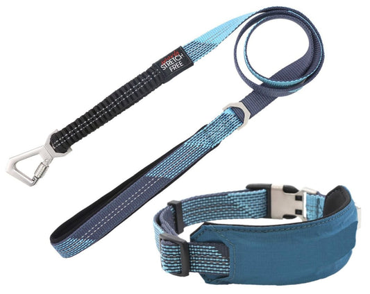 Reflective Dog Walking Set with neoprene padding and geometric patterned leash and collar