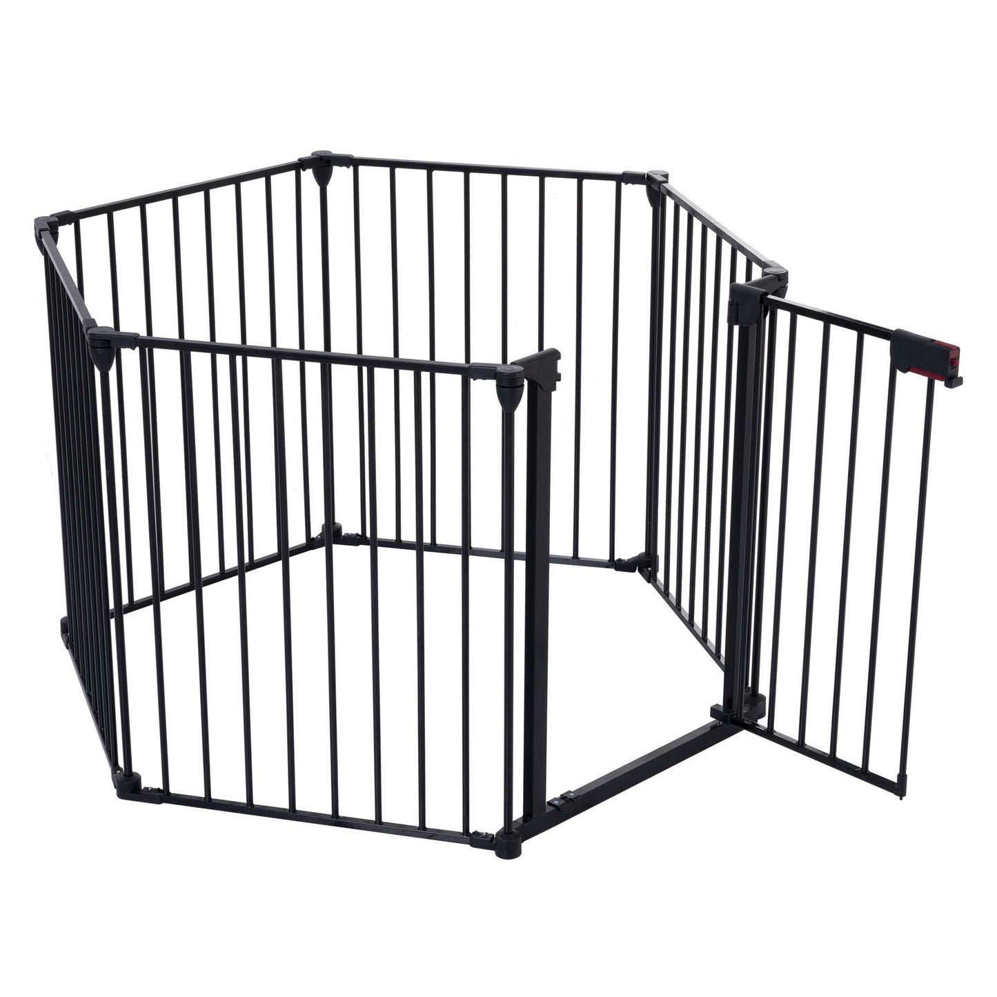150-inch 6 panel adjustable freestanding dog gate with walk-through door and multi-shape configuration options