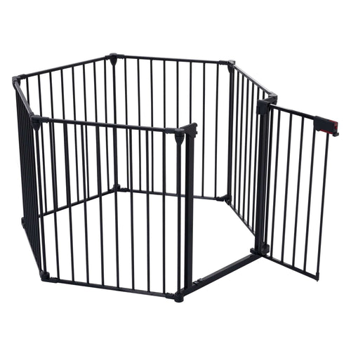 150-inch 6 panel adjustable freestanding dog gate with walk-through door and multi-shape configuration options