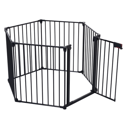 150-inch 6 panel adjustable freestanding dog gate with walk-through door and multi-shape configuration options