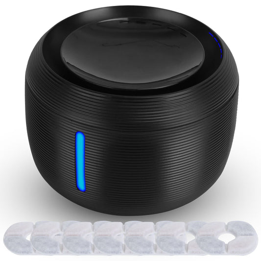 2.5L pet water fountain with 7 replaceable filters and USB pump in white and black