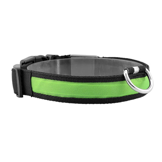 Adjustable LED dog collar lights with USB rechargeable safety flashing modes and sturdy snap buckle