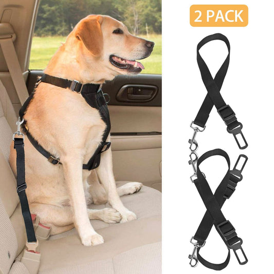 2 pcs adjustable seat belt restraints for dogs with carabiner clips and nylon webbing