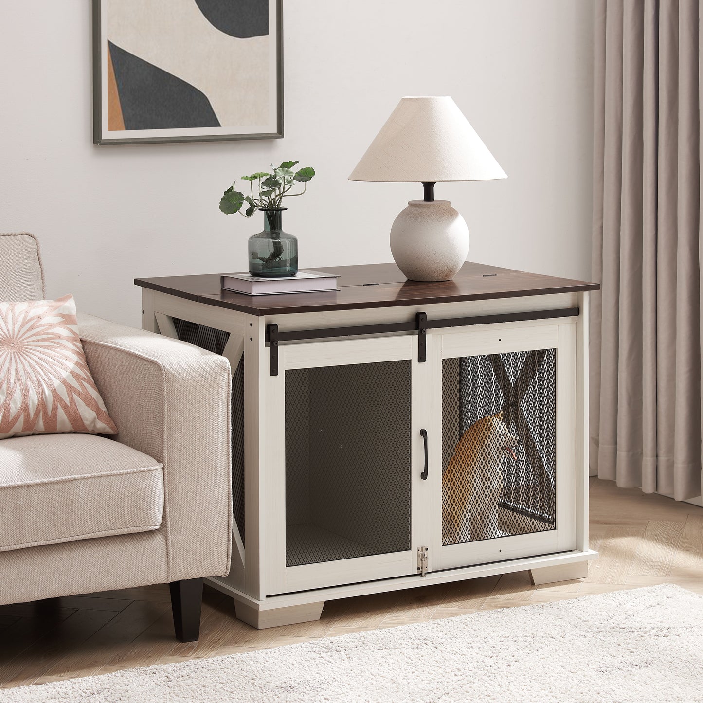 Furniture Dog Crate with Sliding Barn Door
