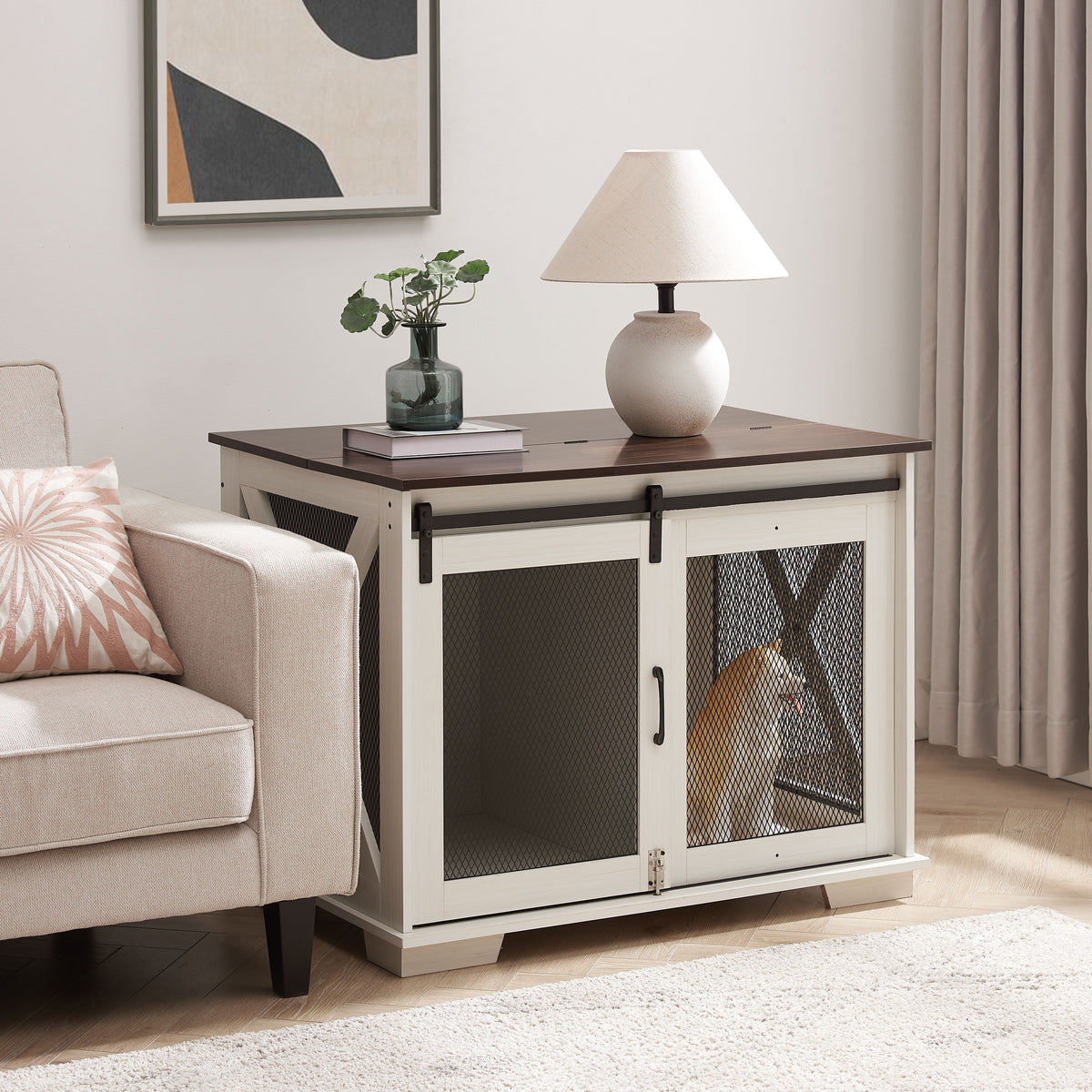 Furniture Dog Crate with Sliding Barn Door
