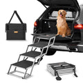 4-step folding dog steps for cars with slip-proof surface and sturdy aluminum frame supporting pets up to 150 lbs