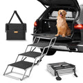 4-step aluminum folding dog steps with non-slip surface for pets up to 250 lbs, portable and adjustable height for car access