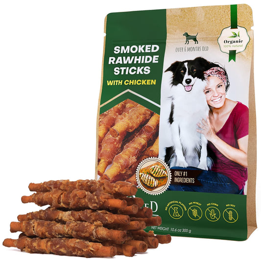Smoked Rawhide Dog Stick Treats Sticks Wrapped Chicken