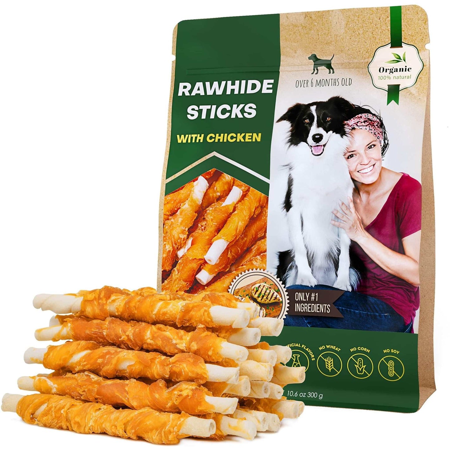 Dog stick treats wrapped with real chicken meat for healthy chewing and dental care