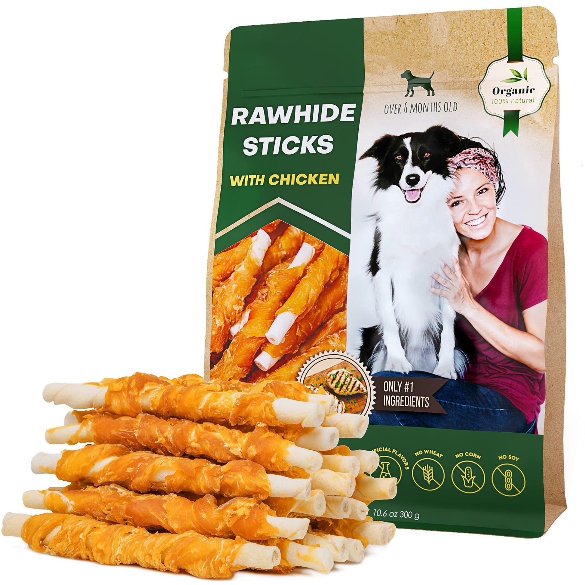 Dog stick treats wrapped with real chicken meat for healthy chewing and dental care
