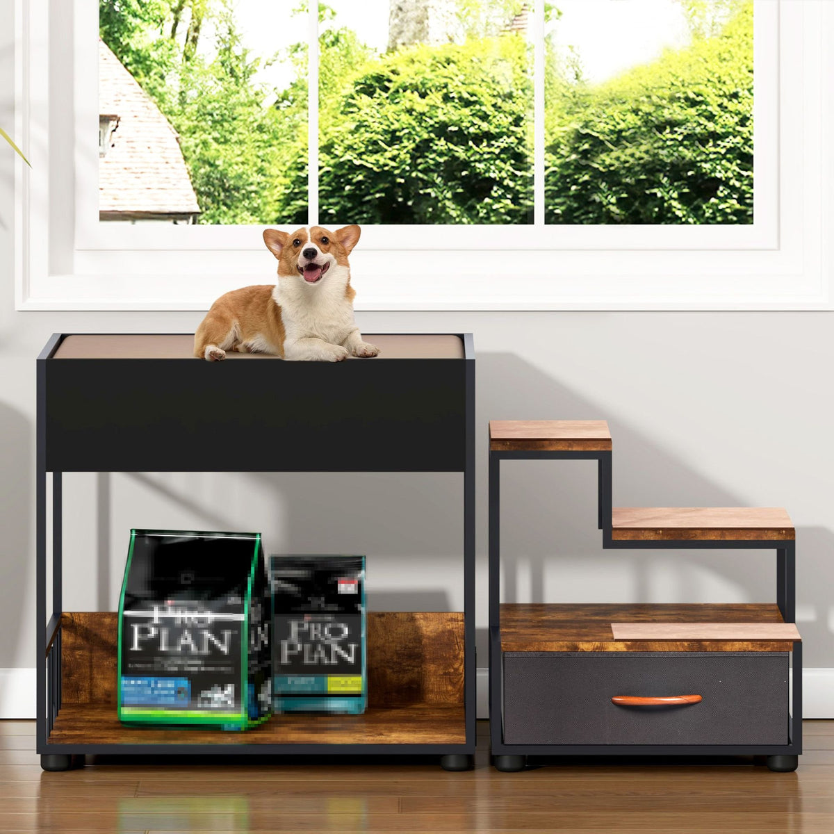 Window Perch with Removable Dog Stairs and Storage