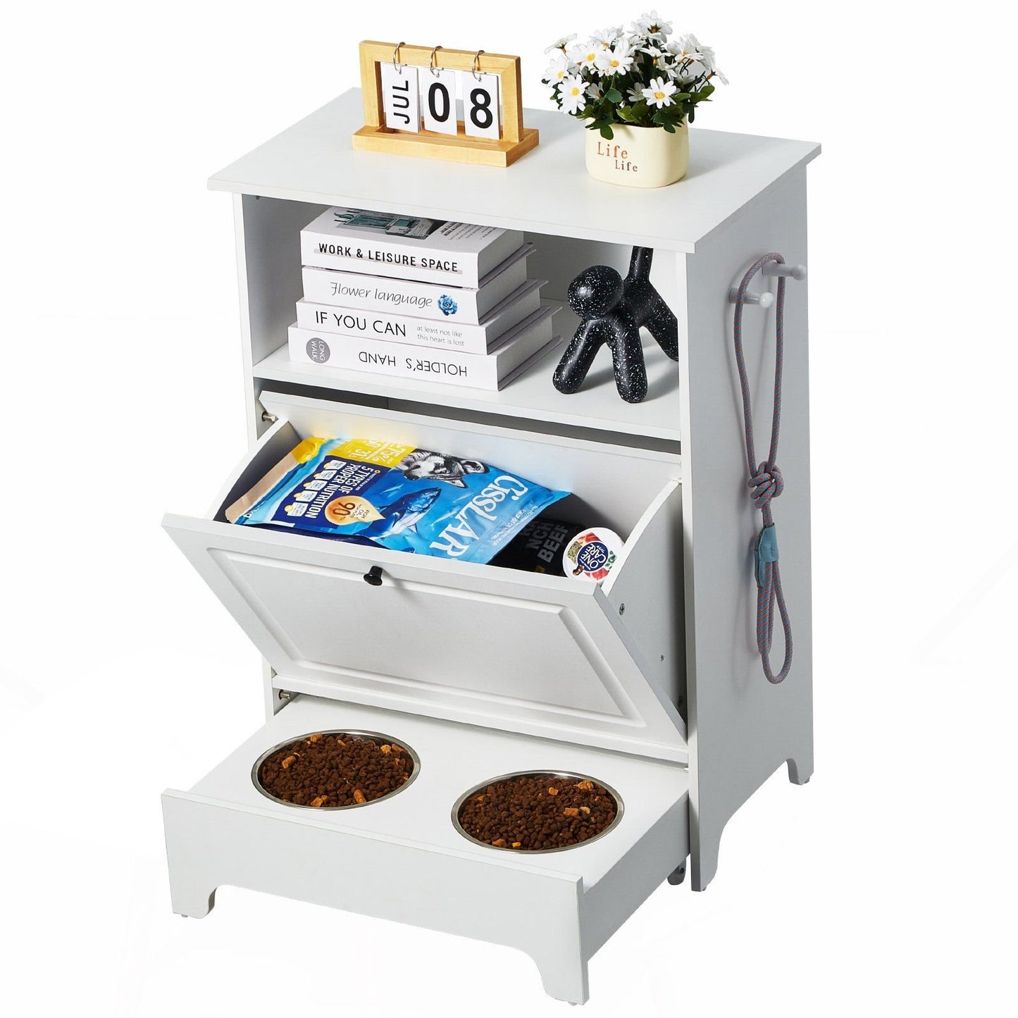 Elevated Dog Bowls with 2 Stainless Steel Bowls and Storage