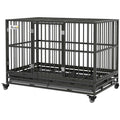 48 inch heavy duty metal dog crate with lockable wheels and dual access doors