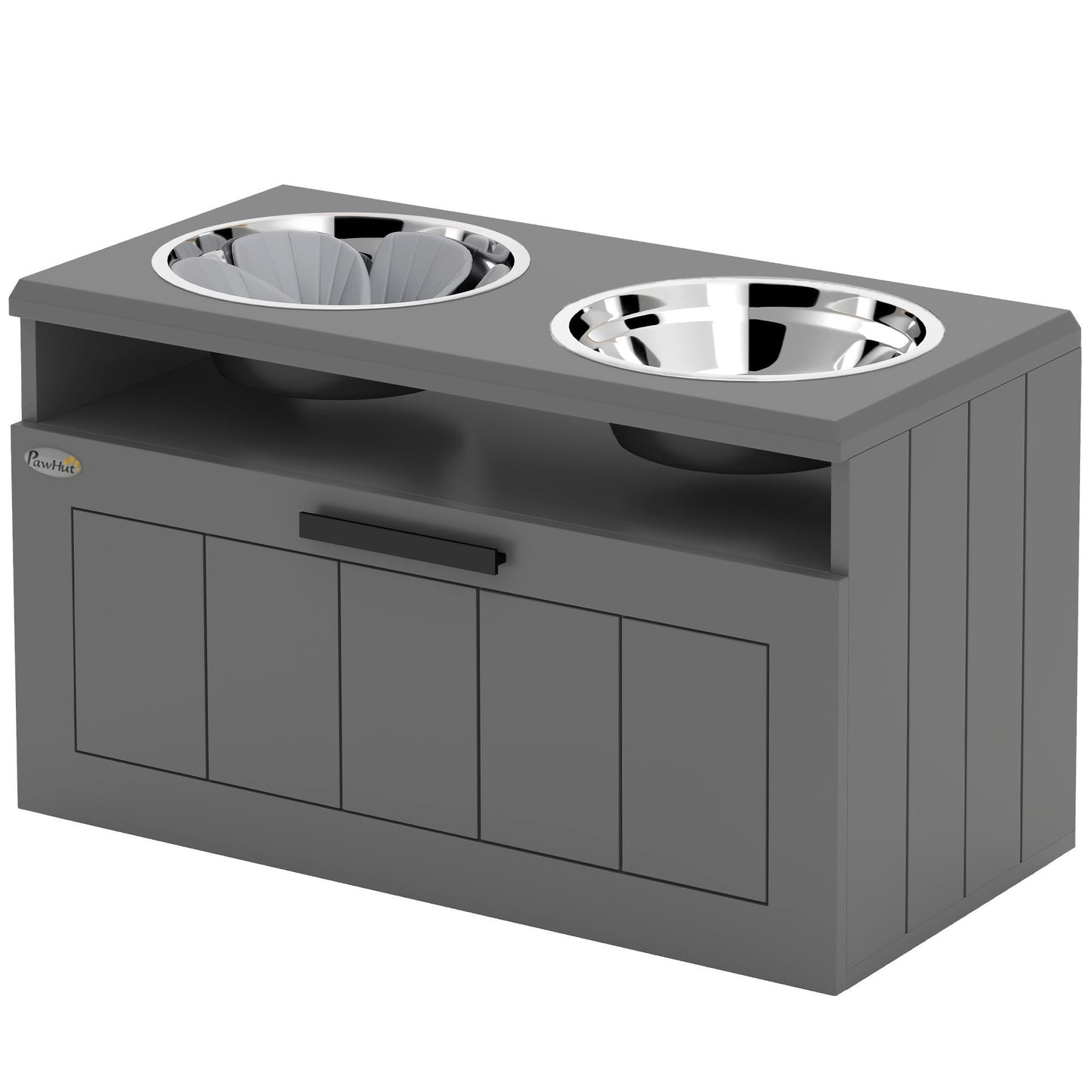 Elevated Dog Bowls with Storage Drawer and Slow Feeder Mat