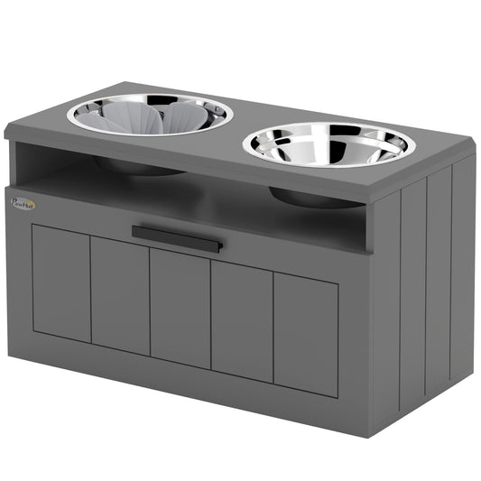 Elevated Dog Bowls with Storage Drawer and Slow Feeder Mat