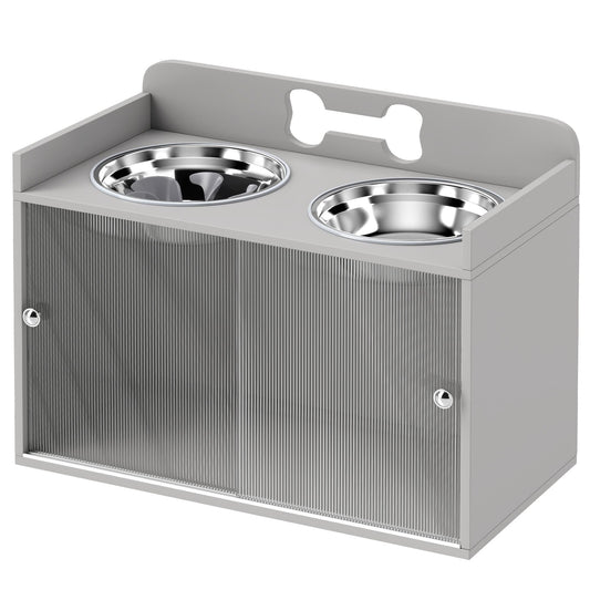 Elevated Dog Bowls with Slow Feeder - Grey