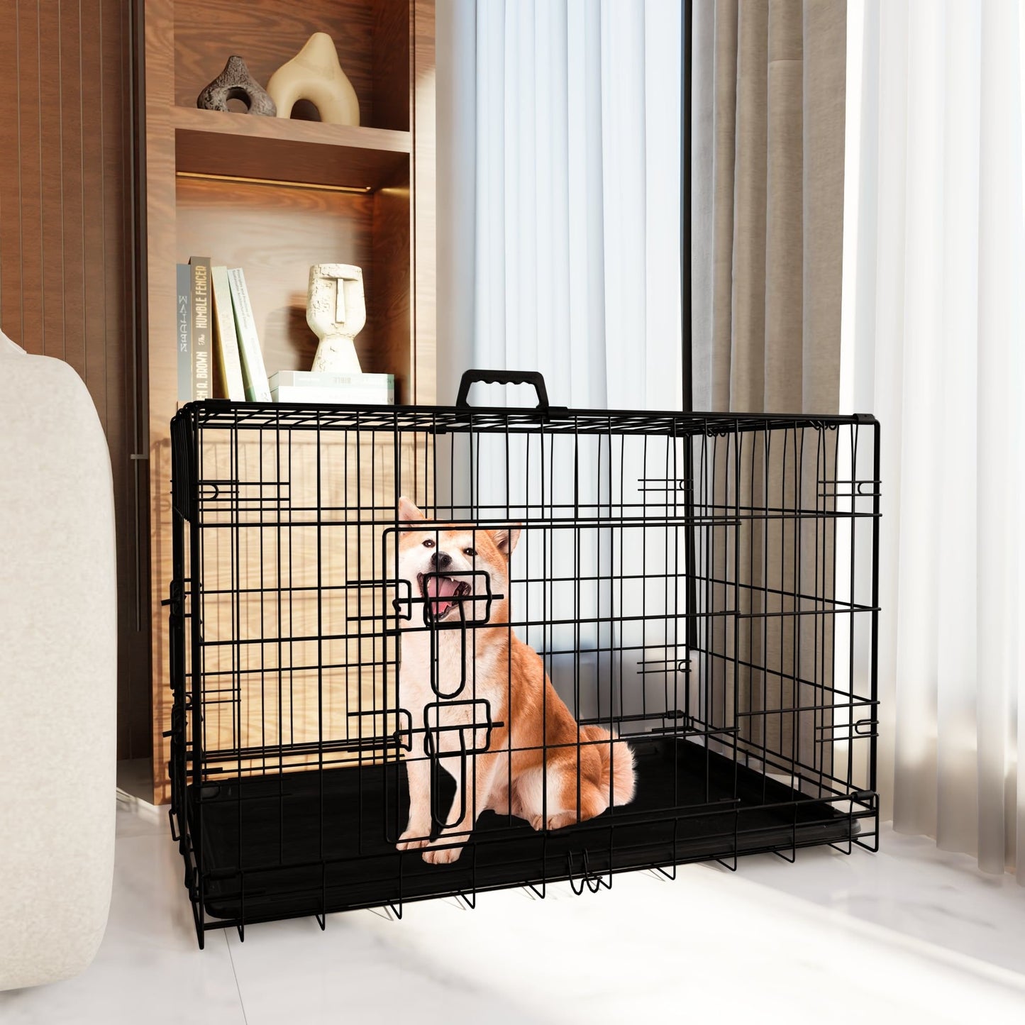 Folding Wire Dog Crates with Divider and Double Doors