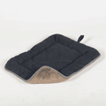 Black and beige chenille sleeper dog cushion with quilted pattern and plush fleece underside