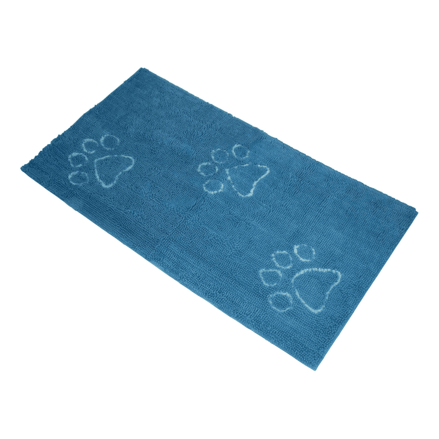 Blue Dog Decor Runner with paw print design made of advanced microfiber for high water and mud absorption