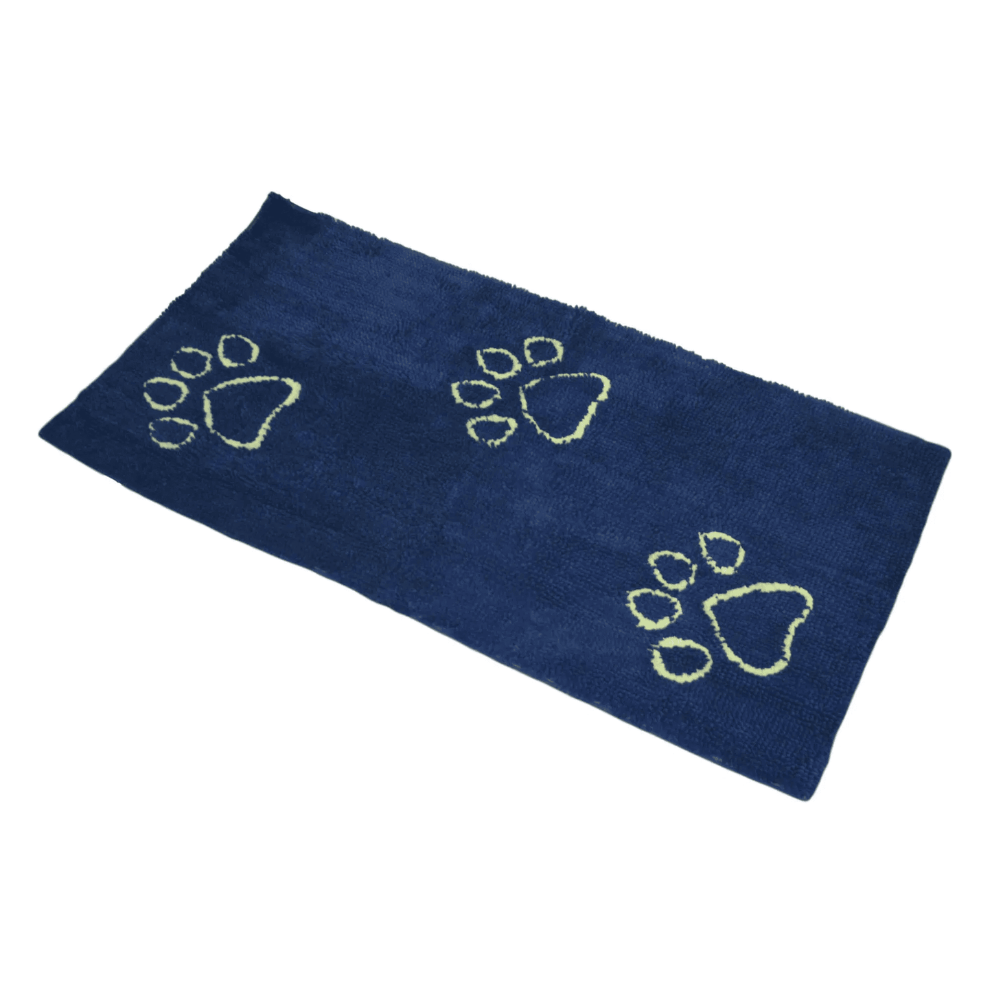 Dog Decor Runner microfiber mat in navy blue with paw prints designed for high absorption and durability