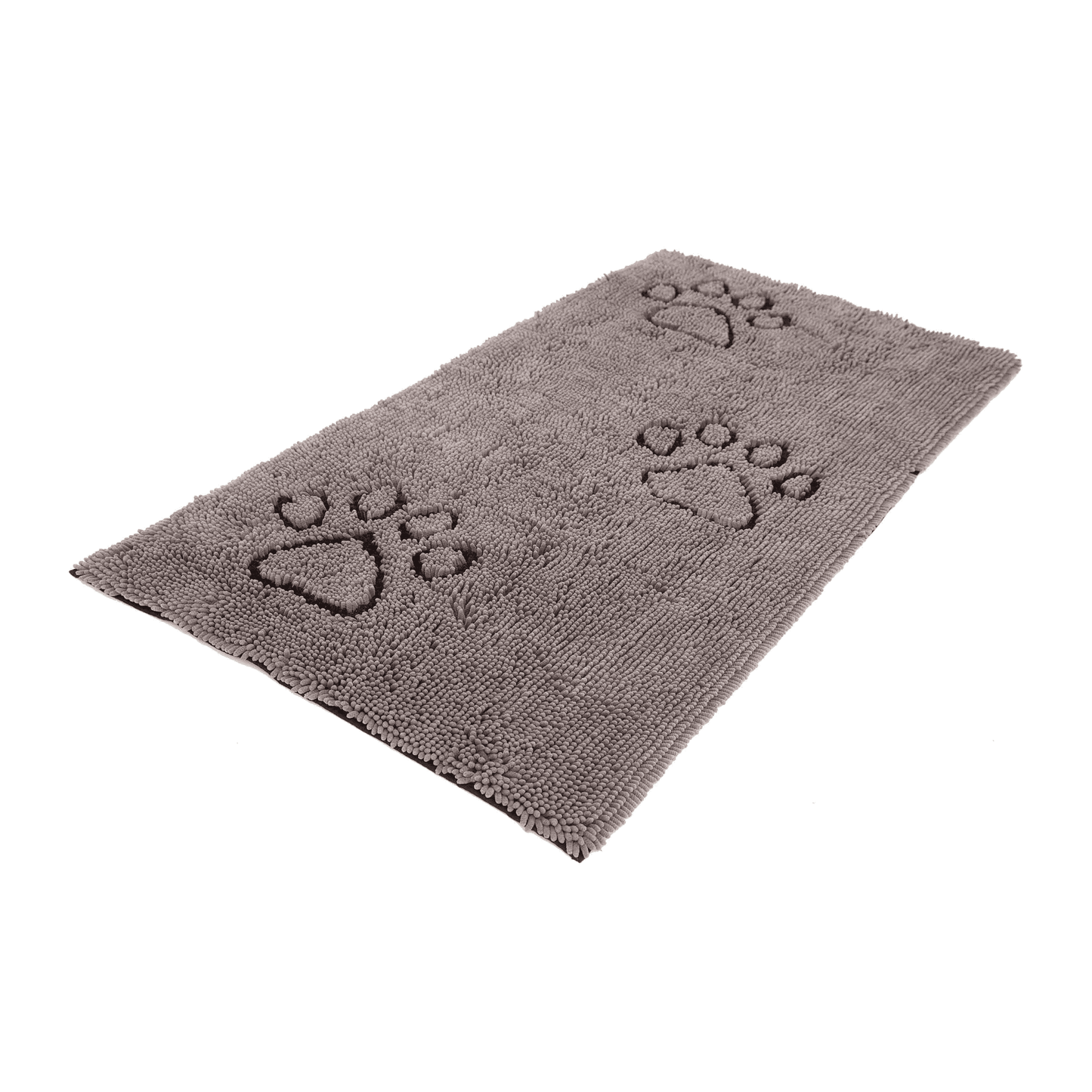Gray Dog Decor Runner mat with embossed paw prints made of advanced microfiber for high water and mud absorption