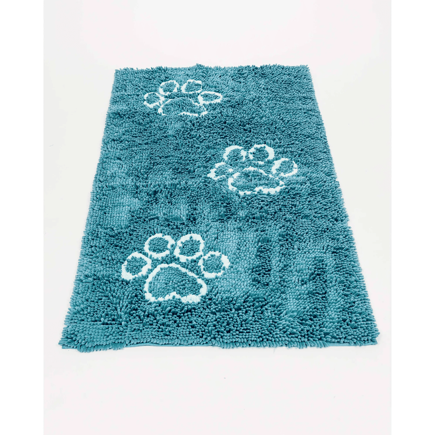Blue Dog Decor Runner mat with white paw prints, super absorbent microfiber, non-slip backing