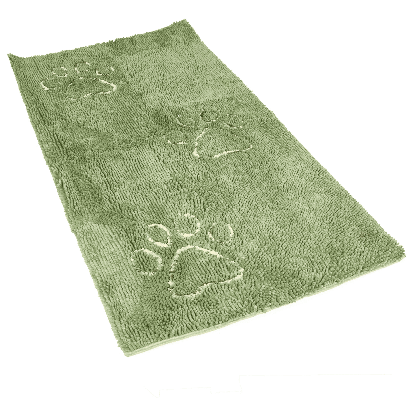 Green Dog Decor Runner mat with embossed paw prints and plush microfiber texture