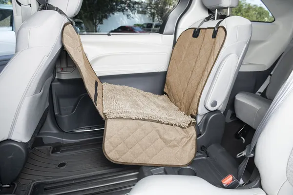 44" x 35" x 2" single car seat cover with absorbent microfiber and waterproof Oxford fabric, installed in car back seat