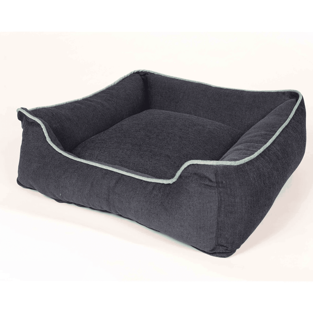 Chenille Lounger bolstered dog bed in dark gray with soft upholstery and raised edges for comfort