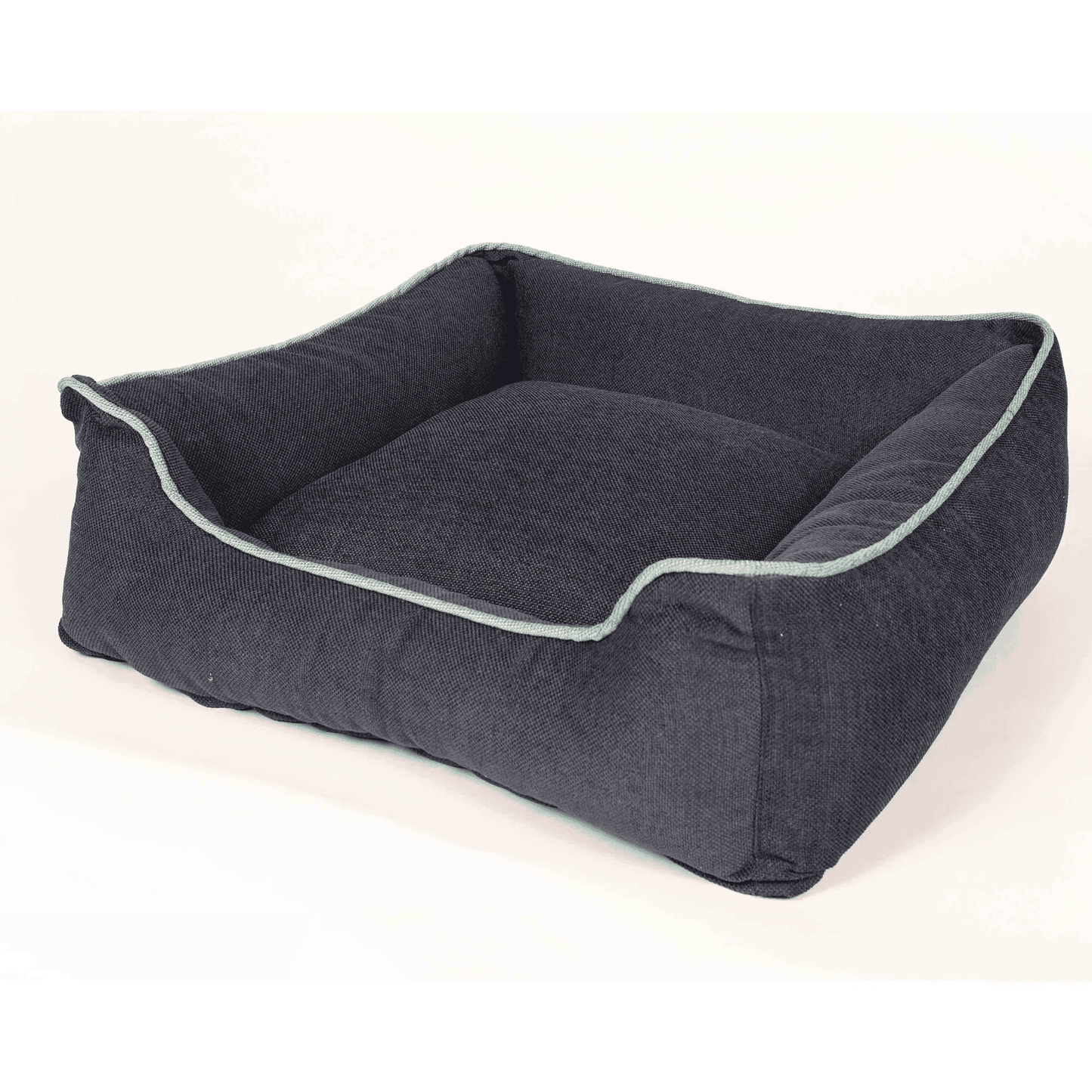 Chenille Lounger bolstered dog bed in dark gray with soft upholstery and raised edges for comfort