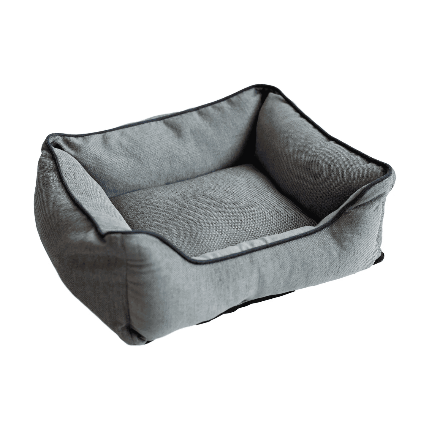 Gray chenille lounger bolstered dog bed with plush upholstery and modern design