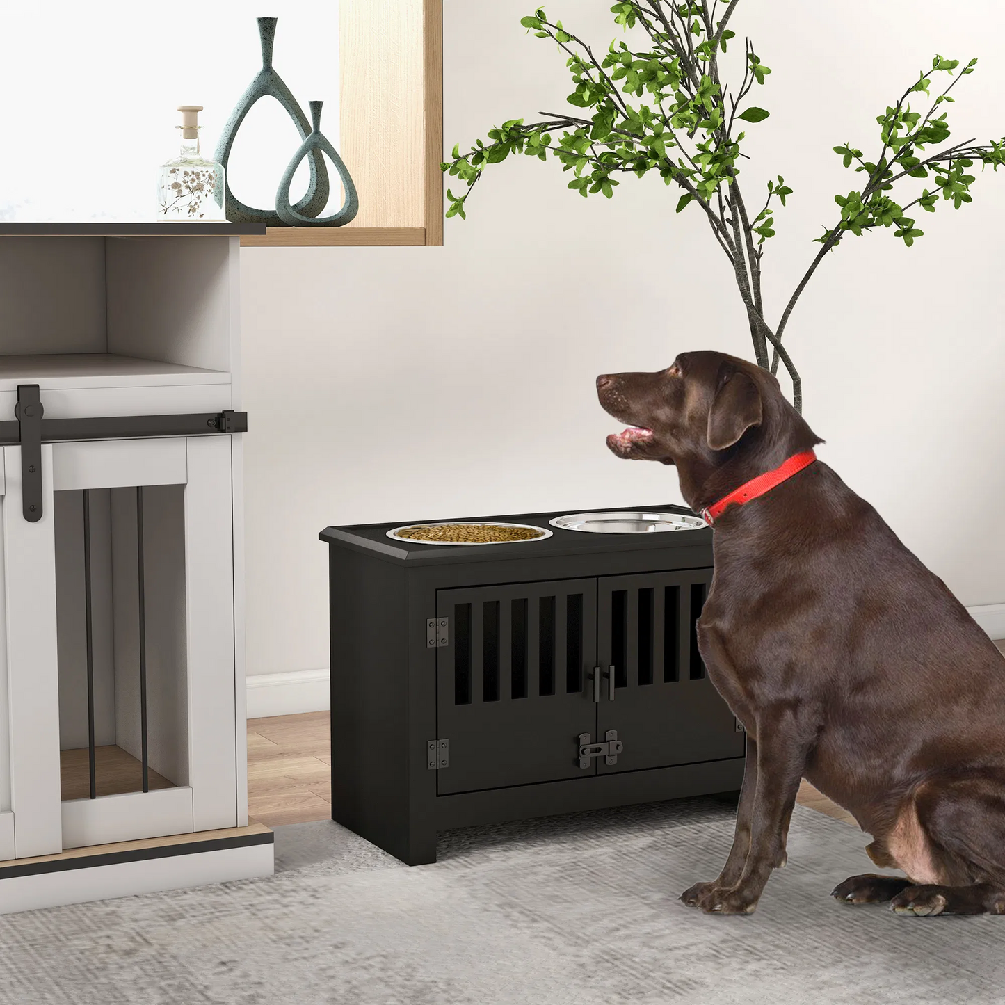 Elevated Dog Bowls with Stylish Storage Cabinet