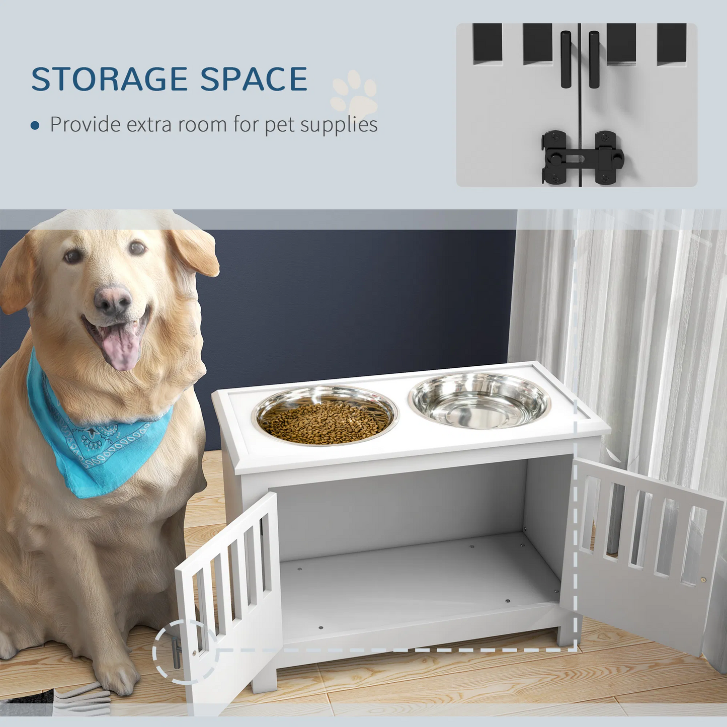 Elevated Dog Bowls with Stylish Storage Cabinet