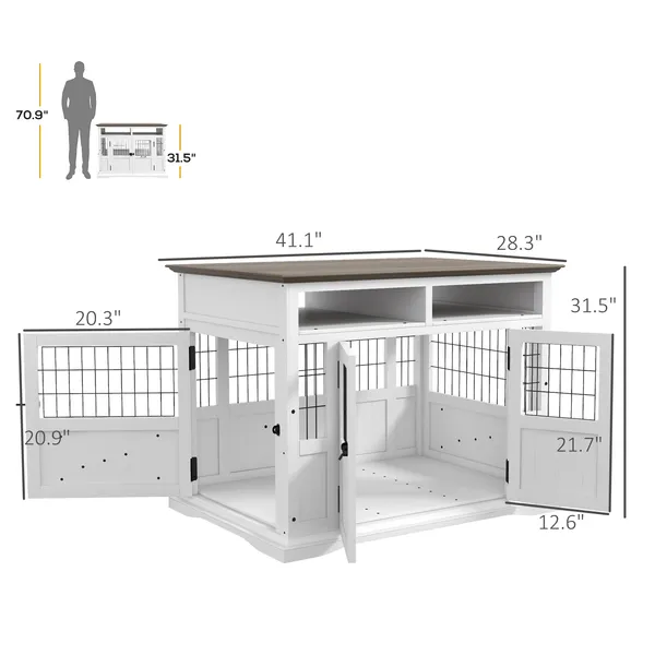 Furniture Style Dog Crate End Table with Storage Double - White