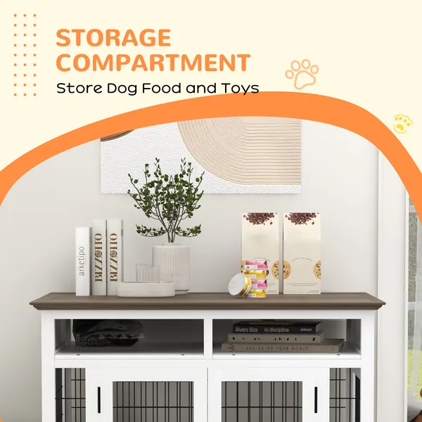 Furniture Style Dog Crate End Table with Storage Double - White