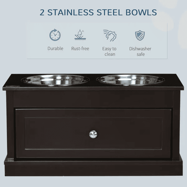 Large Elevated Dog Bowls with Storage Drawer