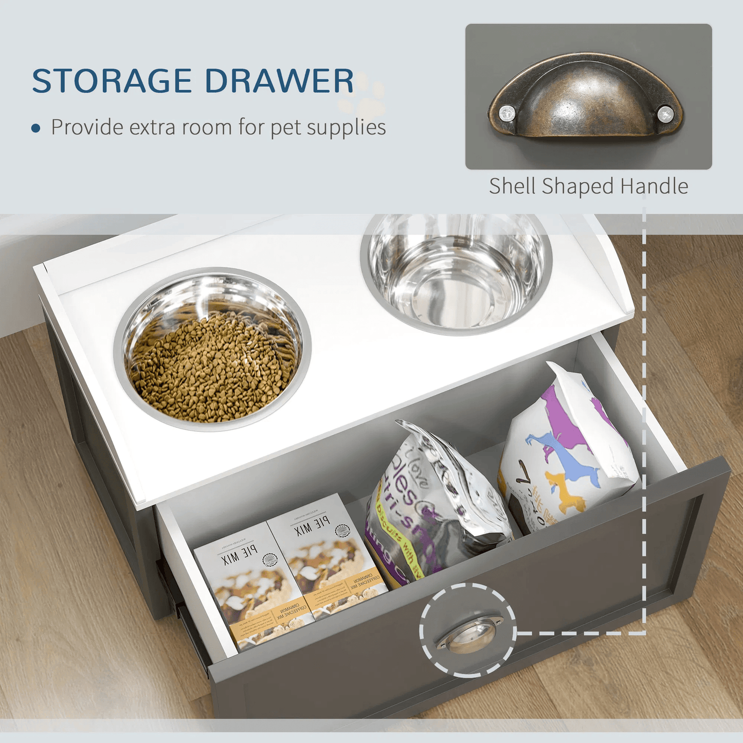 Elevated Dog Bowls with Storage Drawer