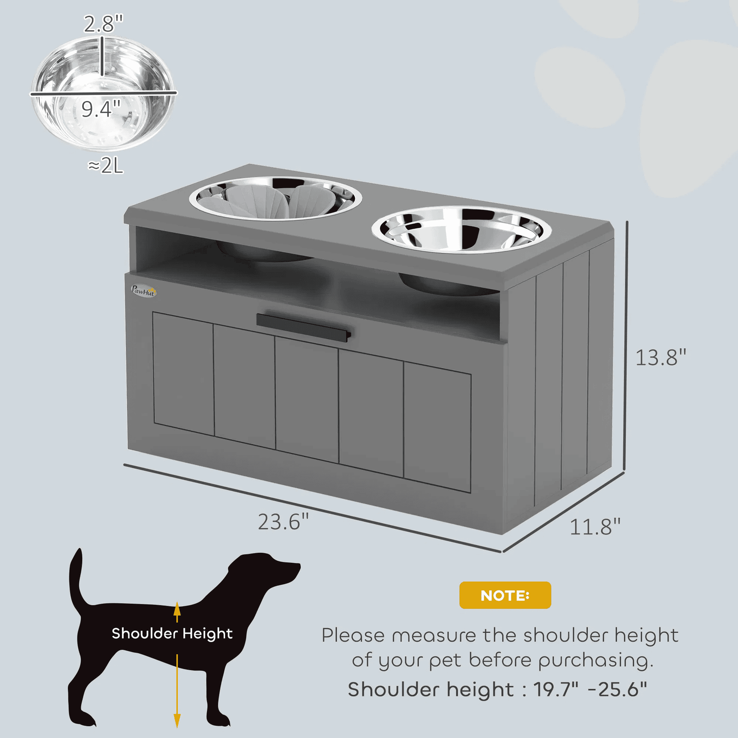 Elevated Dog Bowls with Storage Drawer and Slow Feeder Mat