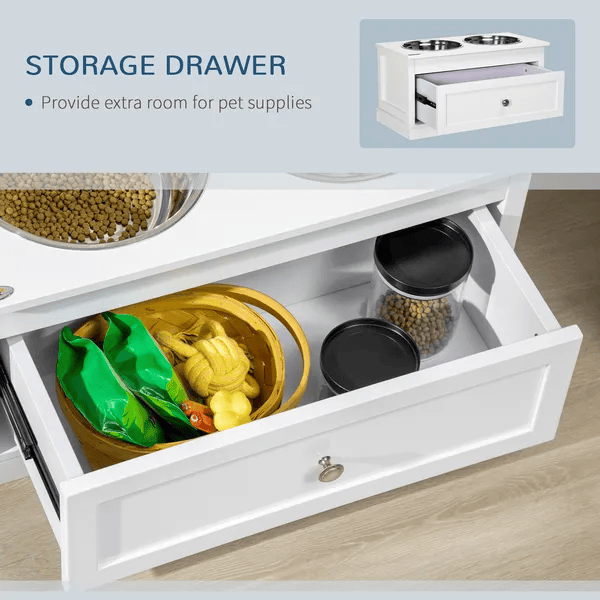 Large Elevated Dog Bowls with Storage Drawer