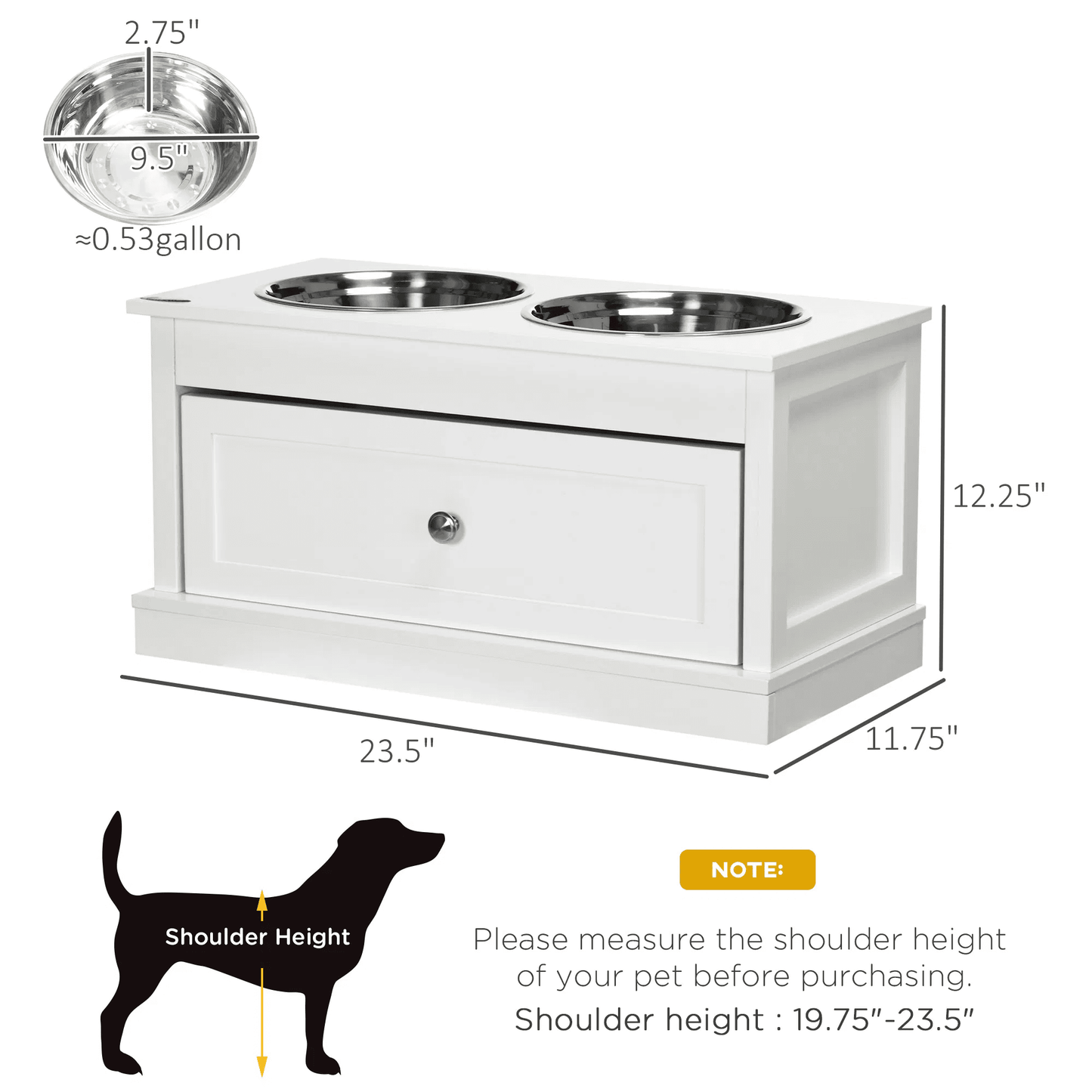 Large Elevated Dog Bowls with Storage Drawer