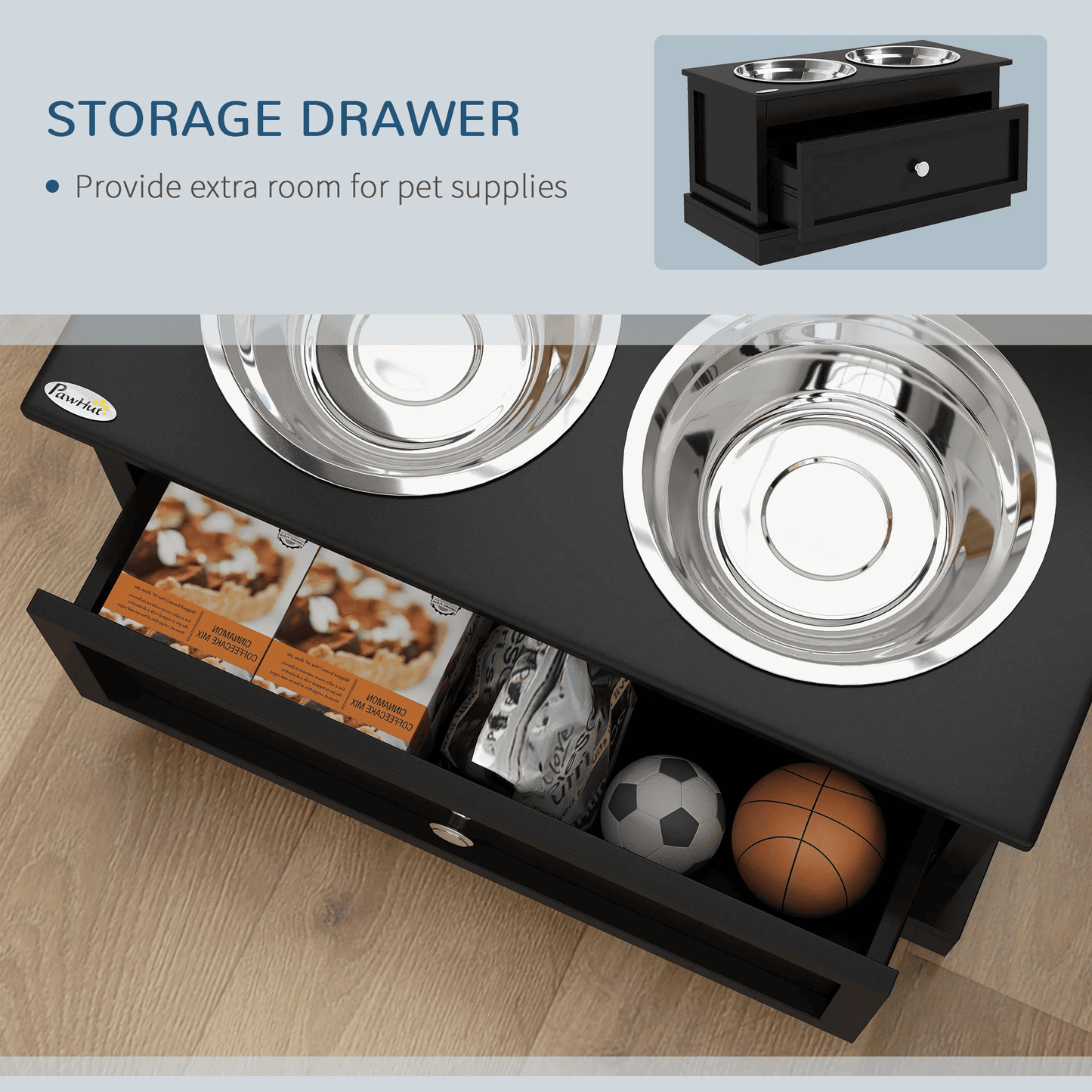 Large Elevated Dog Bowls with Storage Drawer