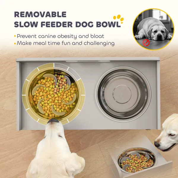 Elevated Dog Bowls with Slow Feeder - Grey