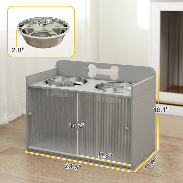Elevated Dog Bowls with Slow Feeder - Grey