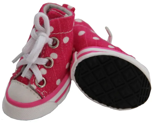 Set of 4 canvas skater dog shoes with rubber cleat soles and adjustable laces for paw protection and traction