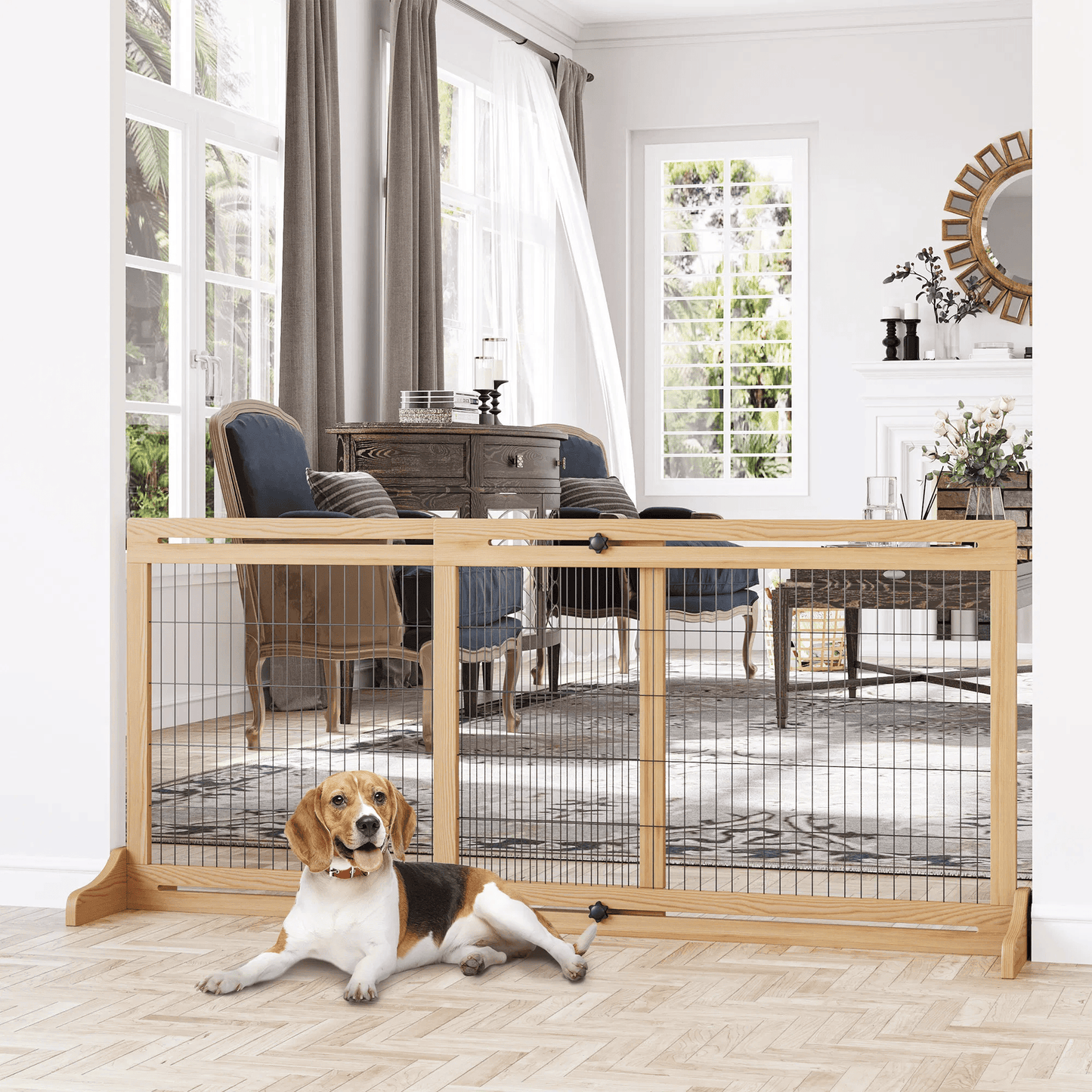 72" x 27" Retracable Freestanding Dog Gates - Natural