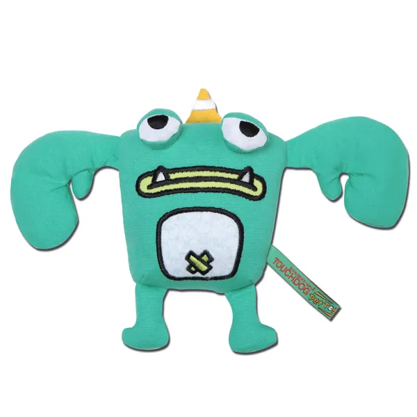 Crabby Tooth Monster Plush Dog Toy with embroidered details and durable nylon shell for dogs and kids